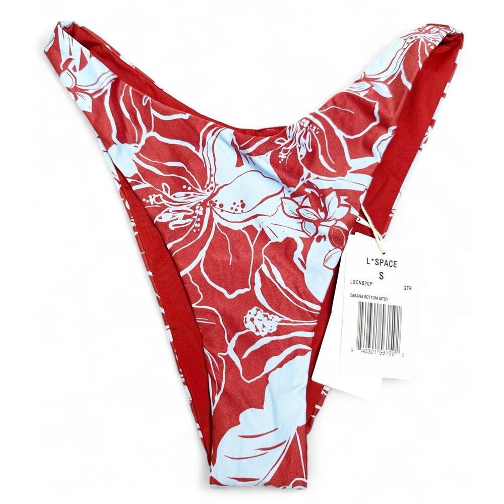 L*Space size S Cabana Bitsy Bottom Going Tropical Red Blue Floral High Cut New